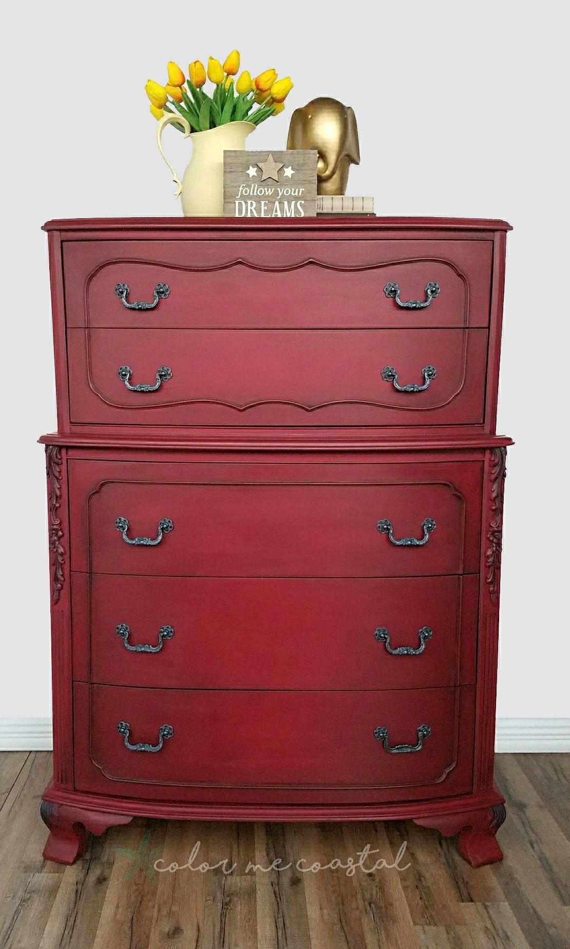Vintage Highboy Dresser Painted In Cranberry Sauce This Was My Vintage Highboy Dresser Painted In Cranberry Sauce This Was My First Time Painting Something Red And I Am Love Upcycle Refinished Furniture