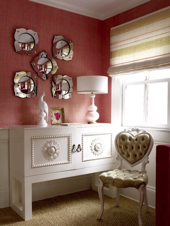 Sweet Girl S Bedroom With Pink Grasscloth Wallpaper Paired