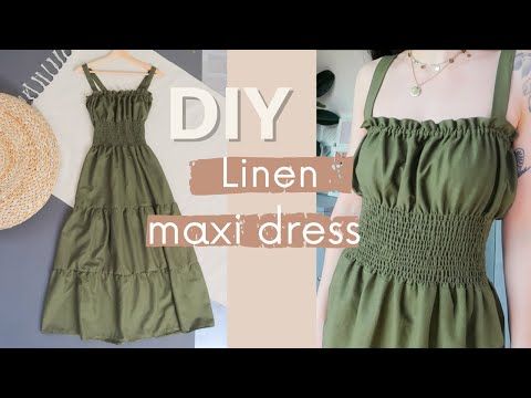 How To Make a Shirred Linen Maxi Dress with a Tiered Skirt | How to make Shirring | Owlipop DIY - YouTube Diy Clothes Design, Diy Sewing Clothes, Clothes Crafts, Diy Clothing, Sewing Dresses, Dresses To Sew, Easy Diy Clothes, Sew Dress, Shirred Dress