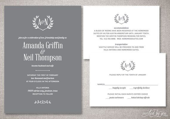 Rustic Monogram Amanda Wedding Invitations Suite Laurel Wreath
