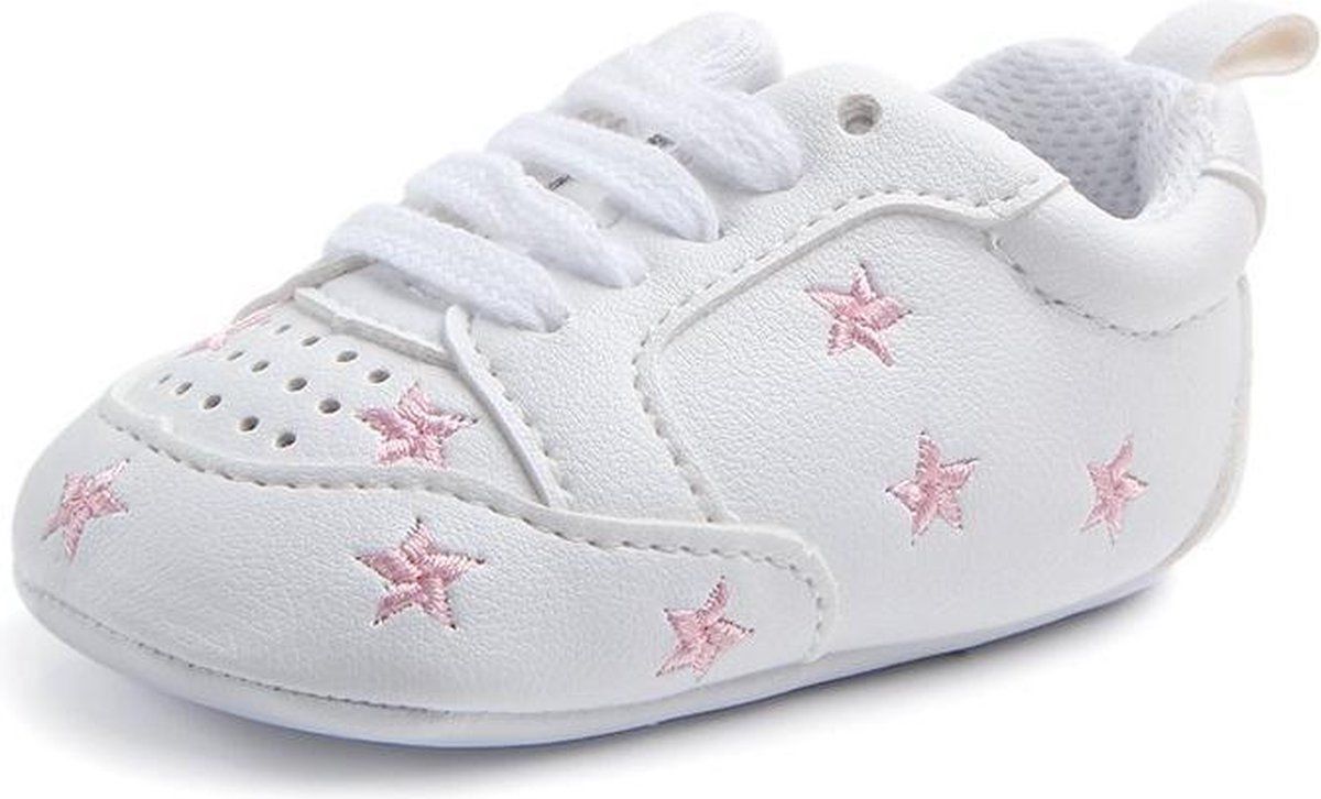 Witte sneakers met roze stiksel - Kunstleer - Maat 21 ...