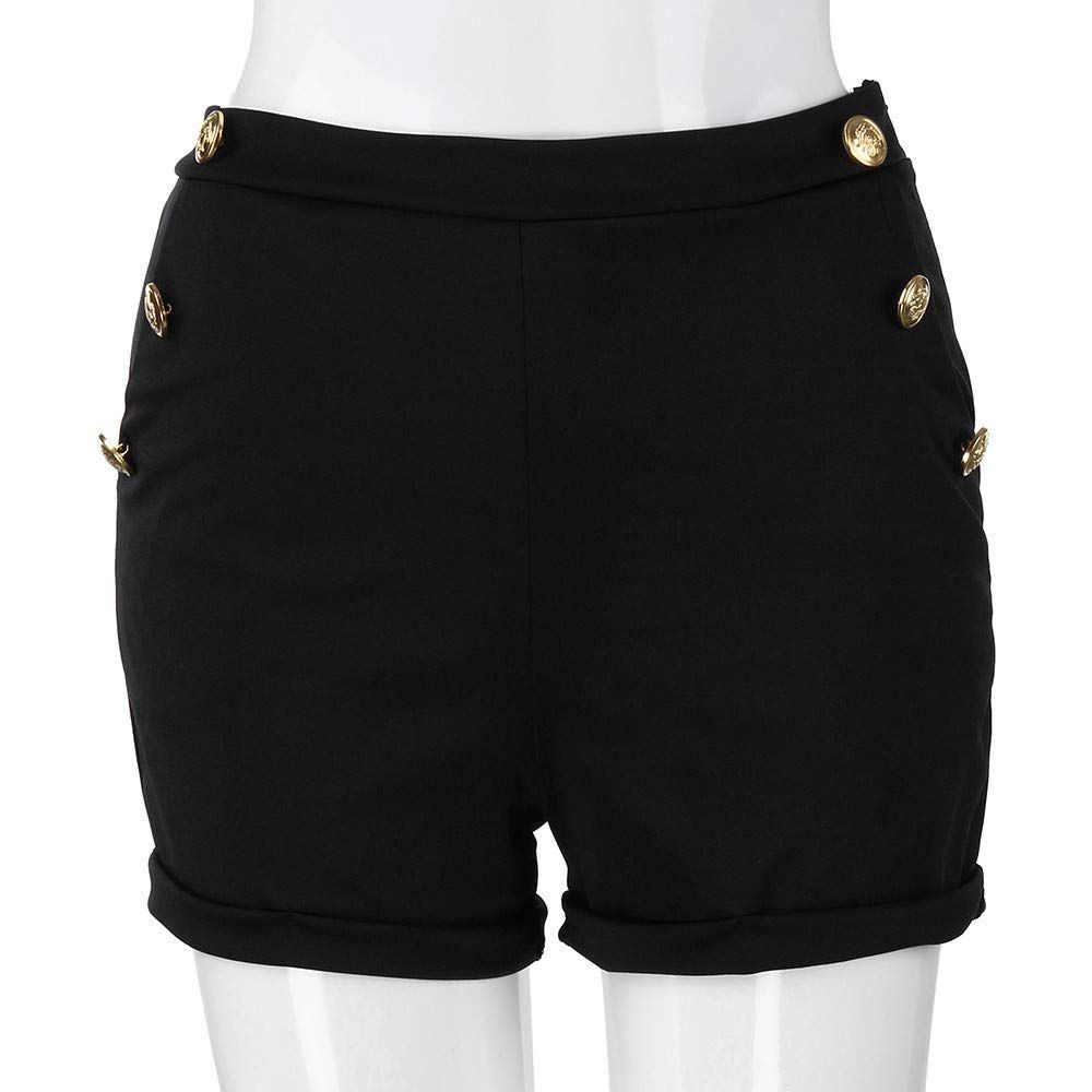 Smileyth Womens Button Shorts Lady Summer Casual High Waisted Plus Size Zipper Solid Color Folded Hem Fitted Hot Pants