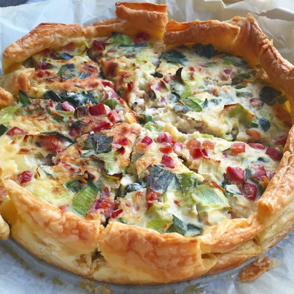 Quiche met spekjes en prei