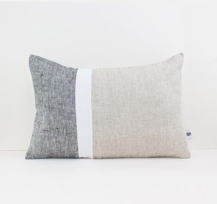 Geometric Oblong Cushion Cover in 2020 Dark Gray Striped Linen Pillow Cover