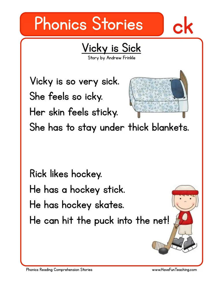 vicky is sick ck phonics stories reading comprehension