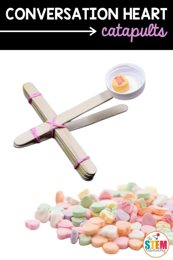 This conversation heart catapult activity is perfect for little engineers! Kids will love building catapults out of craft popsicle sticks and perfecting their designs! #catapults #valentinesdaySTEM