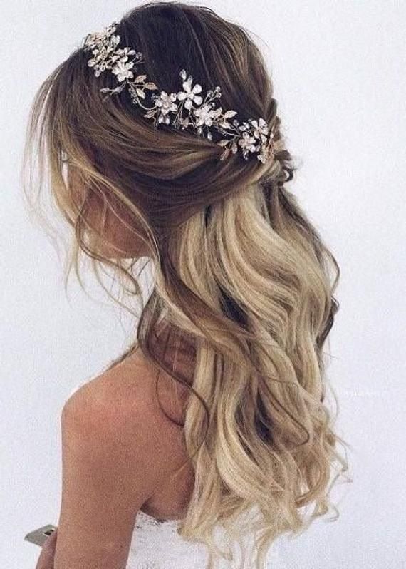 große Braut Haarteil Brauthaar Rebe Gold Braut Kopfschmuck Braut Stirnband Hoch...