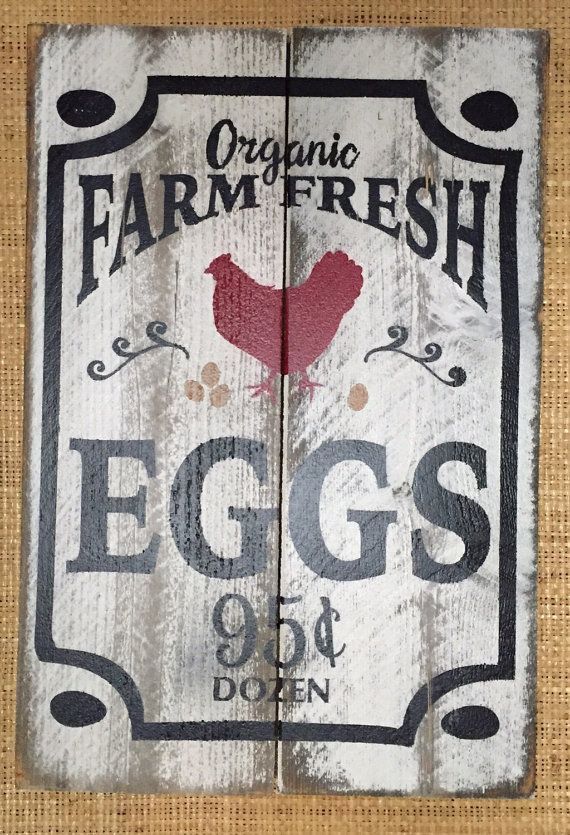 Organic Farm Fresh Eggs Wood Sign Handmade Painted Rustic Distressed Quot Pallet Quot Wood Sign Wood Signs Farm Signs Country Wood Signs
