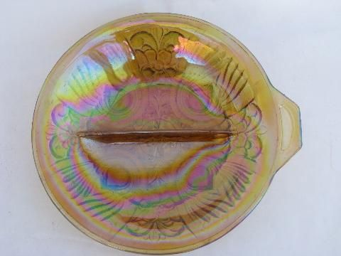 Carnival glass divided dish