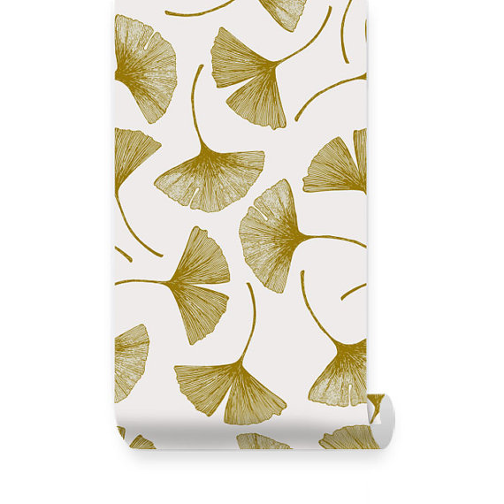 Gingko Leaves Peel And Stick Wallpaper In 2020 Room Visualizer Peel And Stick Wallpaper Roommate Decor