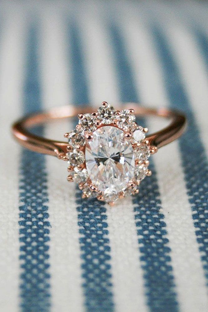 Rose Gold Engagement Rings That Melt Your Heart ❤ See more: http://www.weddingforward.com/rose-gold-engagement-rings/ #weddings Gold Engagement Rings Halo, Antique Engagement Ring, Wedding Rings Solitaire, Bridal Rings, Wedding Engagement, Oval Engagement, Big Wedding, Trendy Wedding, Moissanite Engagement