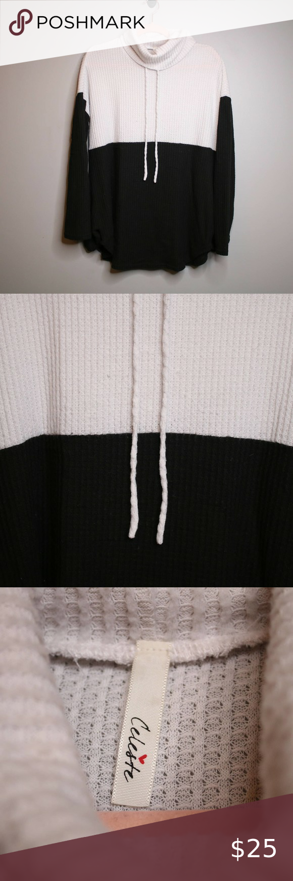Celeste | Black & White Waffle Knit Cowl Neck Sweater Cowl Neck Knit Sweater, Knit Cowl, Plus Fashion, Fashion Tips, Fashion Trends, Waffle Knit, Black And White, Outfit Inspo, Fashion Design