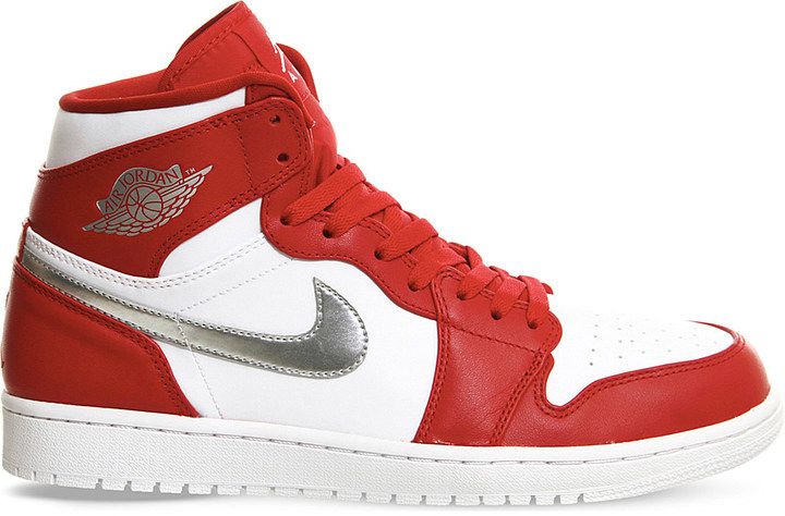 Nike Air Jordan 1 Retro Leather High Top Trainers Red Shoes Mens - Red And White Leather Nike High Tops Nike Air Jordan 1 Retro Leather High Top Trainers Red Shoes Mens - Red And White Leather Nike High Tops