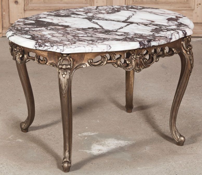 Vintage Italian Baroque Marble Top Coffee Table Coffee Tables