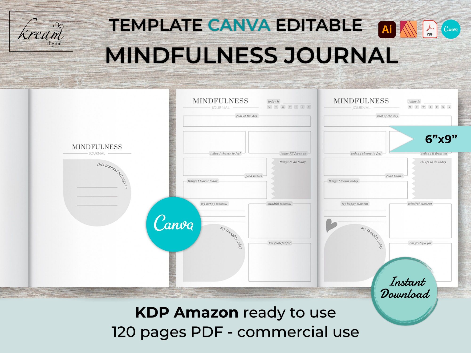 CANVA Mindfulness Journal KDP Template| 6×9 inches | 120 pages | KDP interior | Commercial licence Prayer Journal Template, Commercial, Licence, Kdp, Change Text, Journal Covers, Remote Work, Page, Marketing And Advertising