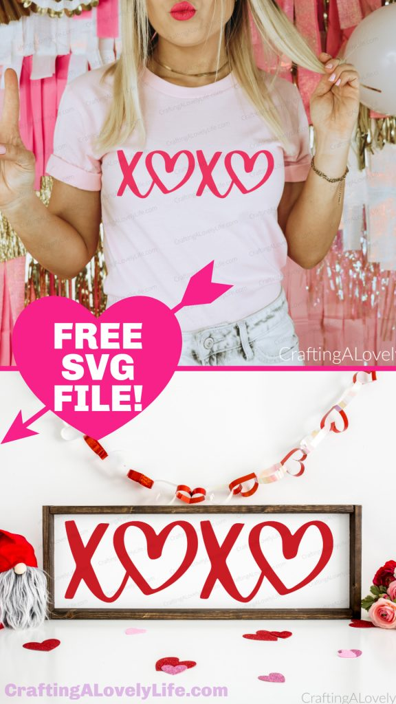 This free XOXO SVG cut file is perfect for a quick and easy craft project for Valentine’s Day! You can use this cut file with your Cricut cutting machine to make cute shirts, mugs, signs, and so much more! Valentine's Day SVG Files | Free Valentine's Day Cricut File | Free Cricut Files | Free SVG Files | Cricut for Beginners | Cricut Projects