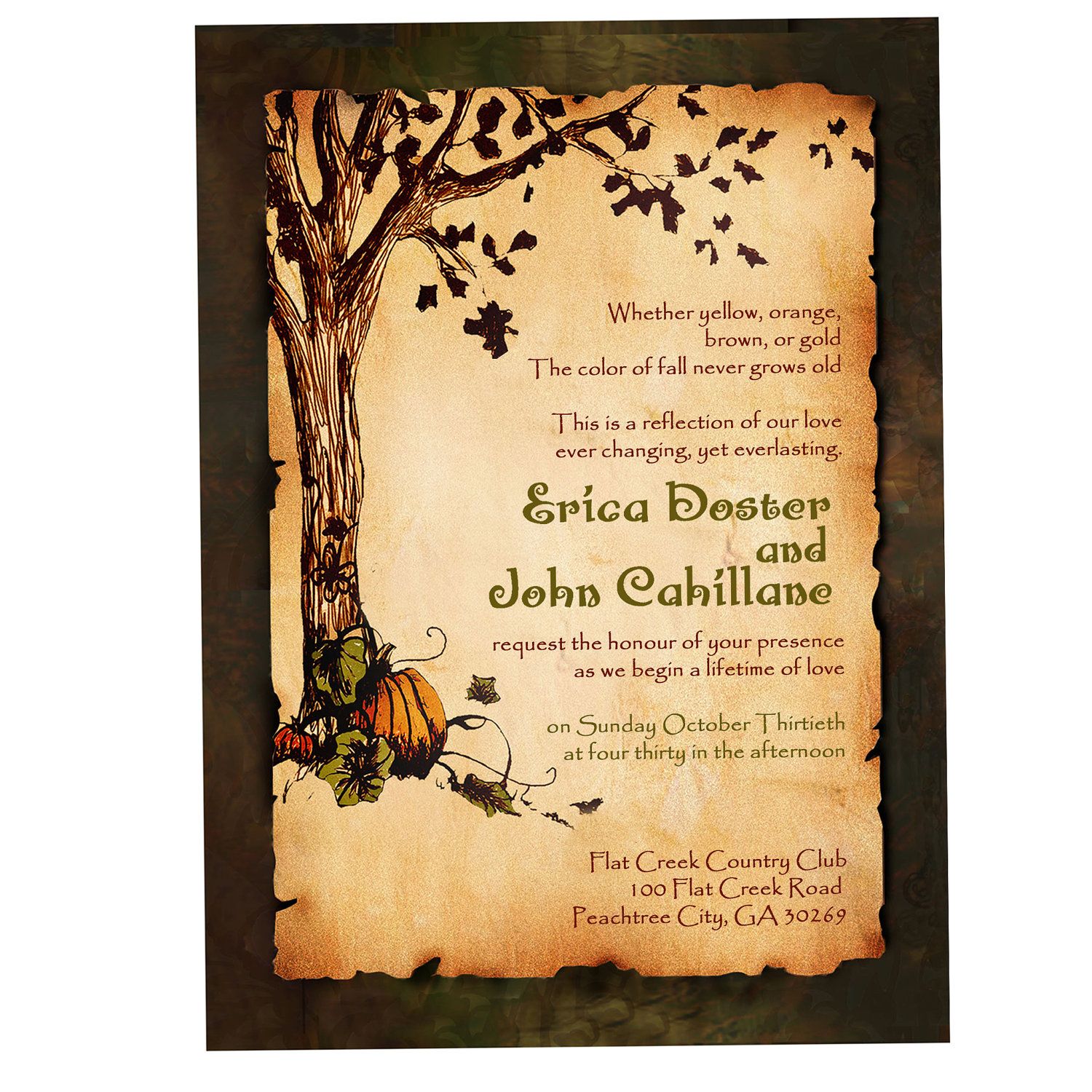 Vintage Rustic Pumpkin And Autumn Tree Wedding Invitation Fall Pumpkins DEPOSIT Vintage Rustic Pumpkin And Autumn Tree Wedding Invitation Fall Pumpkins DEPOSIT