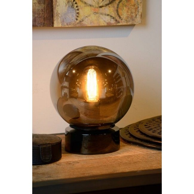 Leuke tafellamp JASON zwart rookglas | Ø 20 cm | Tafellamp ...