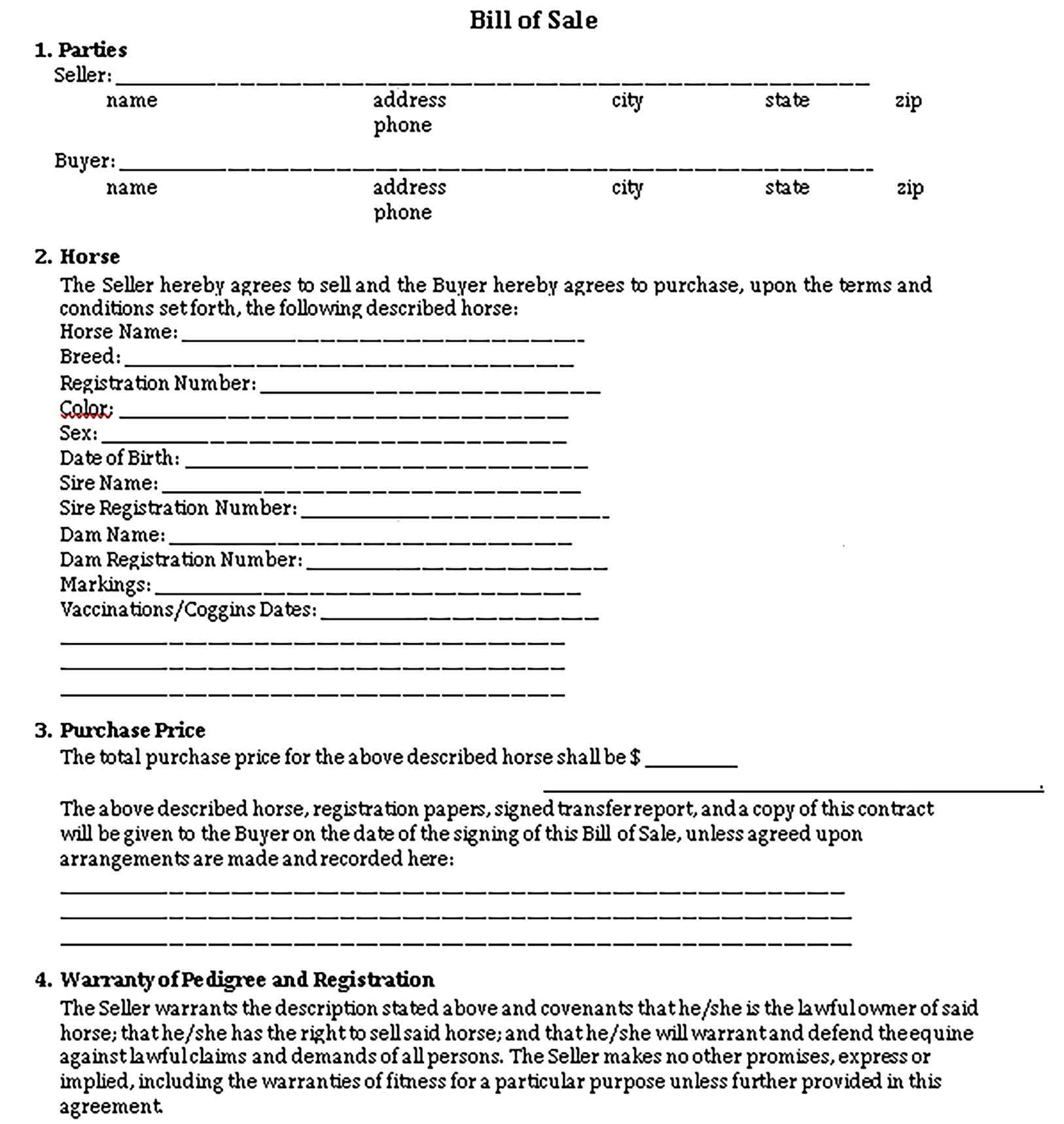 bill of sale template horse bill of sale template horse