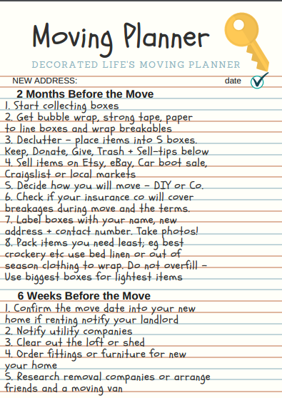 6 tips for moving house with a FREE Moving Planner PDF to download & print. Great tips for packing, decluttering, change of address, moving day kits + more Moving Hacks Packing, College Packing Lists, Packing To Move, Packing Tips, Moving House Tips, Moving Guide, Checklist For Moving House, Moving Advice, Moving Tips