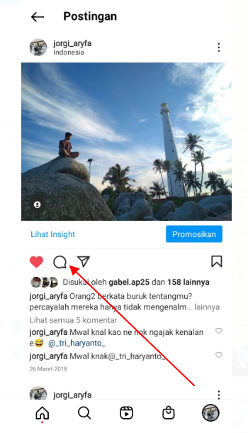 cara pin komentar di ig