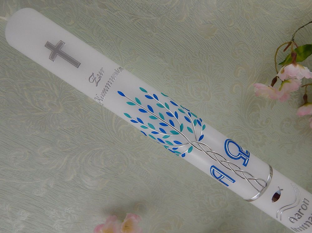 Taufkerze Kommunionkerze Konfirmationkerze 400x40mm Handarbeit inkl.Beschriftung