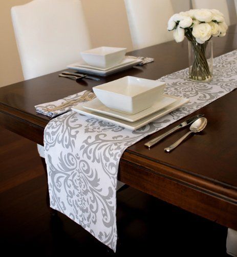 Grey And White Damask Table Runner 12 34 X 72 34 Http Www Dp B00kbd435o Ref Cm Sw R Pi Awdm Lj7cub1dw White Damask Table Linen Table Runner