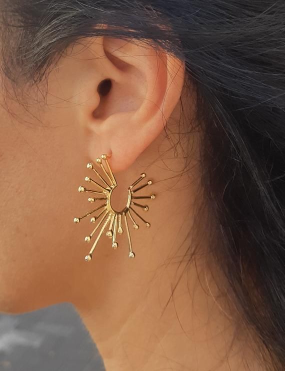 Sun Hoop Earrings Gold, Fan Earrings, Spiky Earrings, Constellation Earrings, Large Gold Hoop Earrings,Statement Hoops Gold,African Inspired