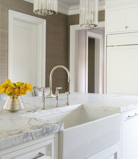 A Pair Of Gl Fluted Column Pendants Robert Abbey Cole Pendant A Pair Of Gl Fluted Column Pendants Robert Abbey Cole Pendant Illuminating White Kitchen Island Topped With Honed Gray And Marble Ed