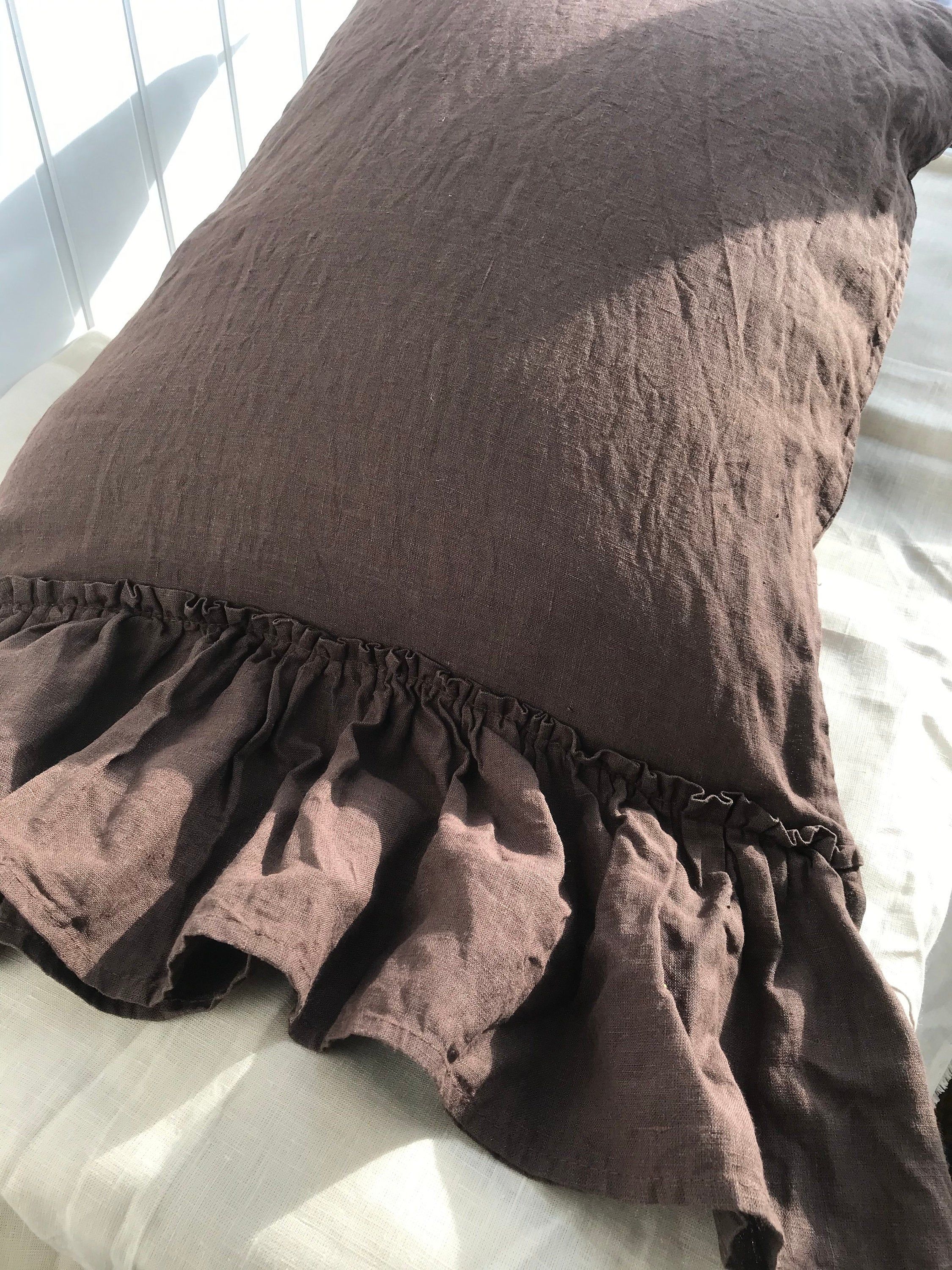 pillow with ruffles Linen pillow cover Queens Linen Pillowcase Contemporary