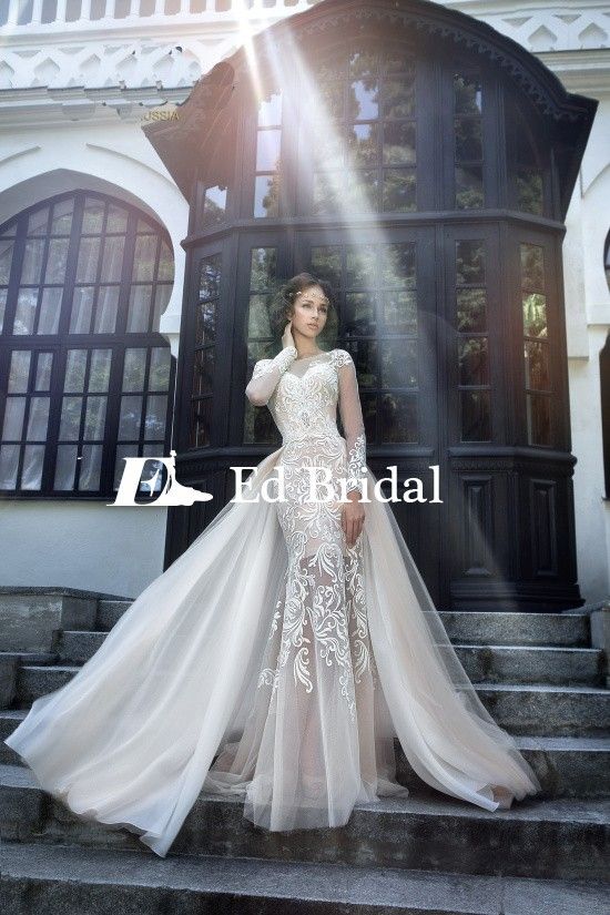 Hot Y Lace Liqued Long Sleeve Mermaid Wedding Dress With Hot Y Lace Liqued Long Sleeve Mermaid Wedding Dress With Detachable Train View Ed Bridal Product Details