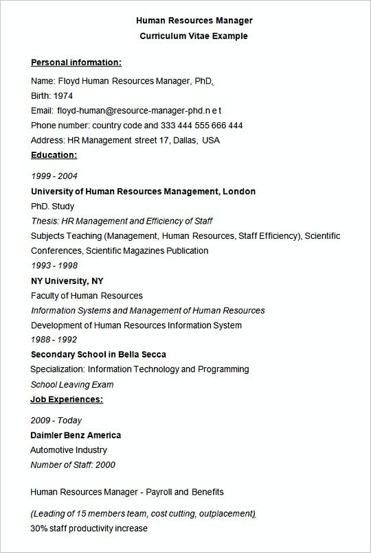 human resource manager cv