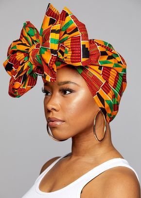 African Print Head Wrap/Scarf (Yellow Green Kente) African Print Head Wrap/Scarf (Yellow Green Kente)