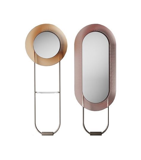 Kathleen designed by Davide Oppizzi for Fiam is a collection of mirrors with frame in transparent finish or back-lacquered in smoky, amber or antique pink colour. Proposed in the wall or floor version with metal structure in metallic Champagne color and lighting with dimmable LED system. Amber Color, Pink Color, Colour, Freestanding Mirrors, Back Painting, Antique Pink, Metal Structure, Construction Materials, Champagne Color