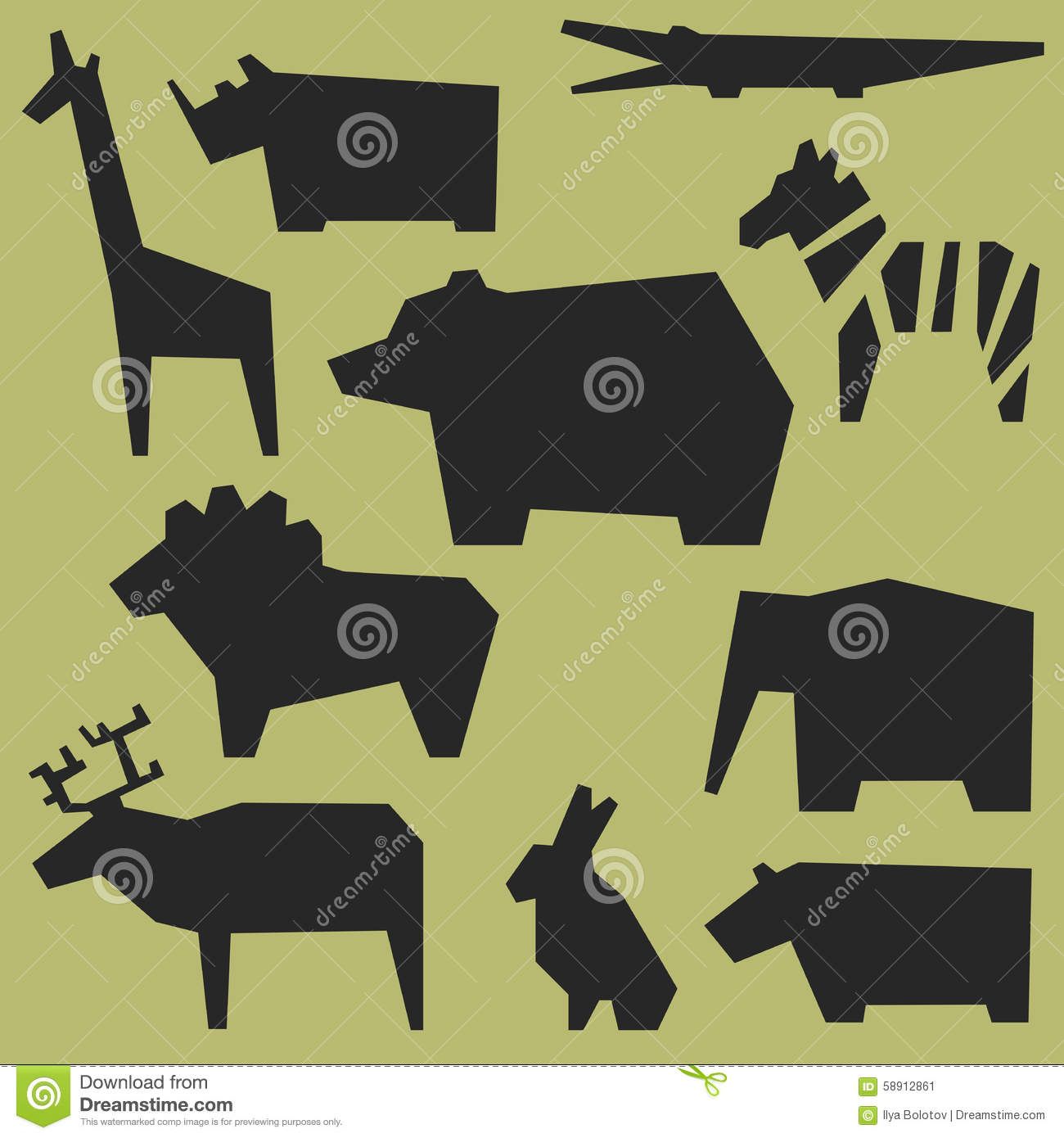 Download Geometric safari animals | Silhouettes Of Animals Stock Vector - Image: 58912861