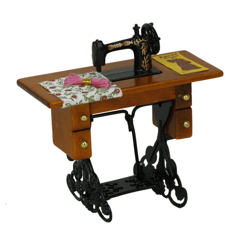 Vintage 1//12 Dollhouse Miniature Treadle Sewing Machine Sewing Room Set