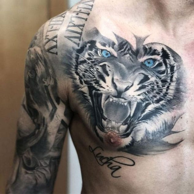 Tiger Chest Tattoo By Jamierees On Deviantart Tiger Tattoo Tiger Tattoo Design Lion Chest Tattoo