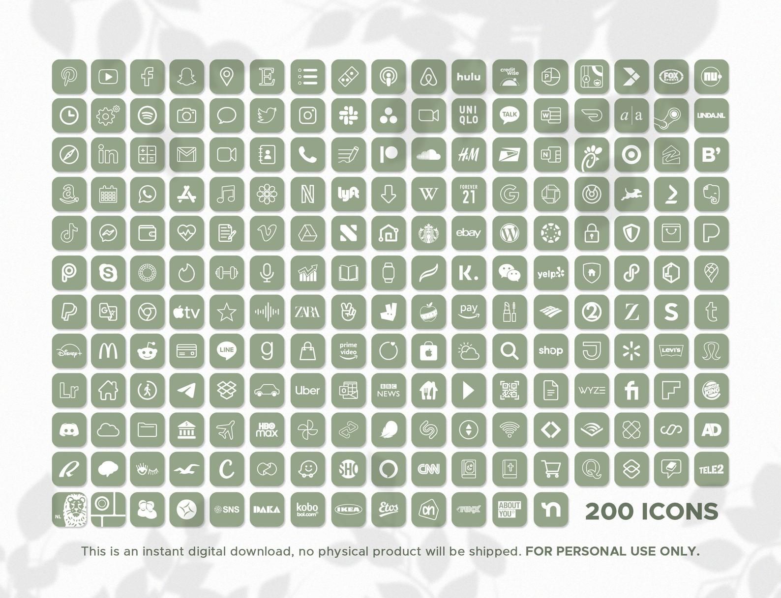 200 Sage Green iOS14 App Icons | 200 JPG App Icons 200 Sage Green iOS14 App Icons | 200 JPG App Icons
