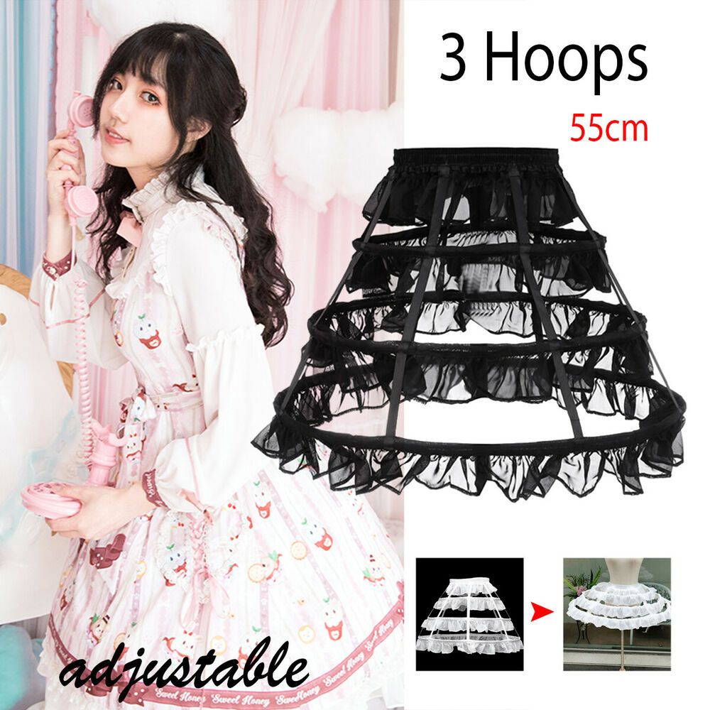 3 Hoop Full Dress Crinoline Cage Bustle Lady Wedding Gown Pannier Petticoat