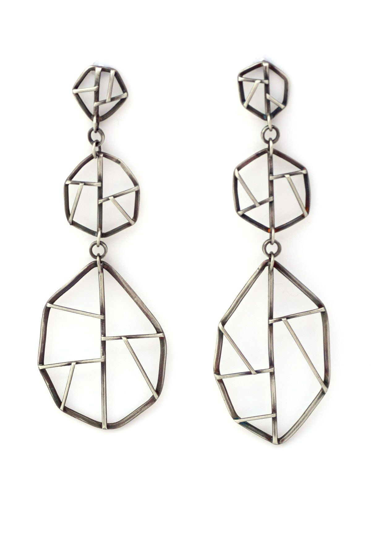 Jewelry trends 2021 Spring gift ideas. Minimalist geometric earrings gold filled and silver triangle shape in mixed metal earrings