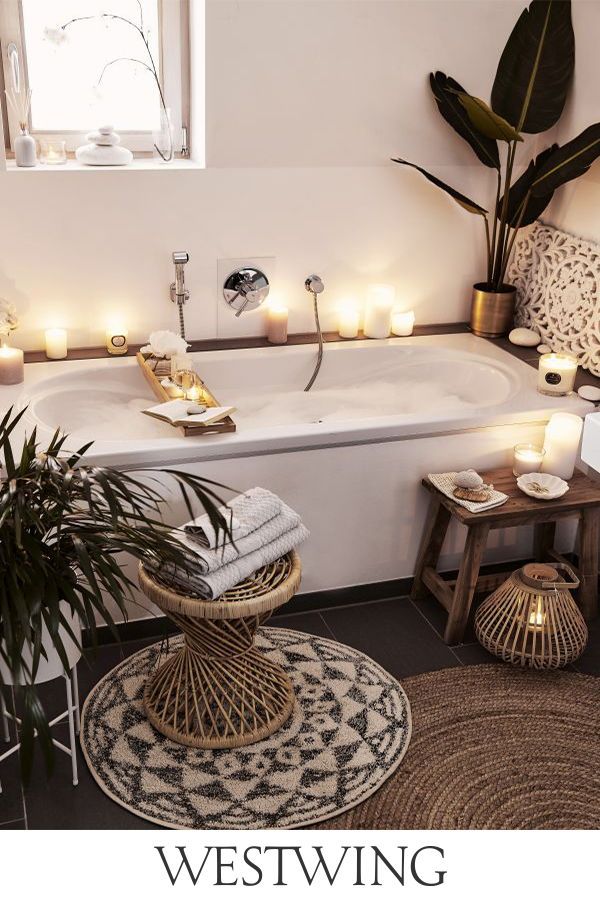 Home Spa Bathroom, New House Bathroom, Boho Bathroom Decor, Bathtub Decor, Restroom Decor, Bathroom Interior Design, House Interior, Spa Bathrooms, Home Spa Decor