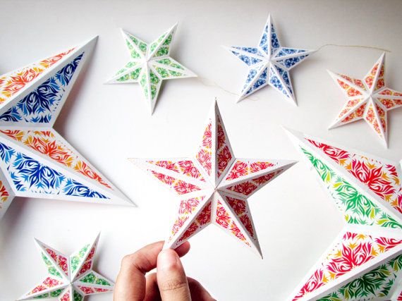 DIY Christmas Star Ornaments, 8 DIY Holiday Ornaments, Printable DIY Christmas star ornaments, 8 printable Christmas decorations Christmas tree ornaments, 3d papercraft paper stars Instant digital download - DIY Christmas Star Ornaments, 8 DIY Holiday Ornaments, Printable