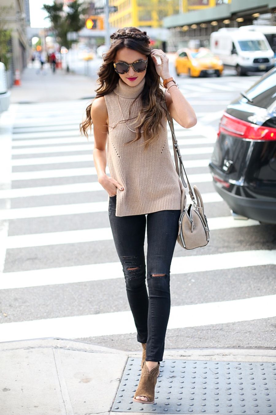 black peep toe booties outfit