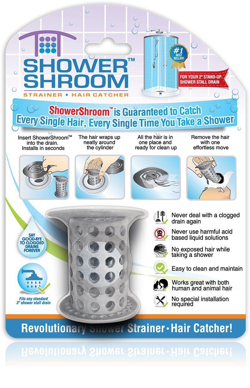 ShowerShroom (Gray) The 2 inch Hair Catcher That Prevents Clogged