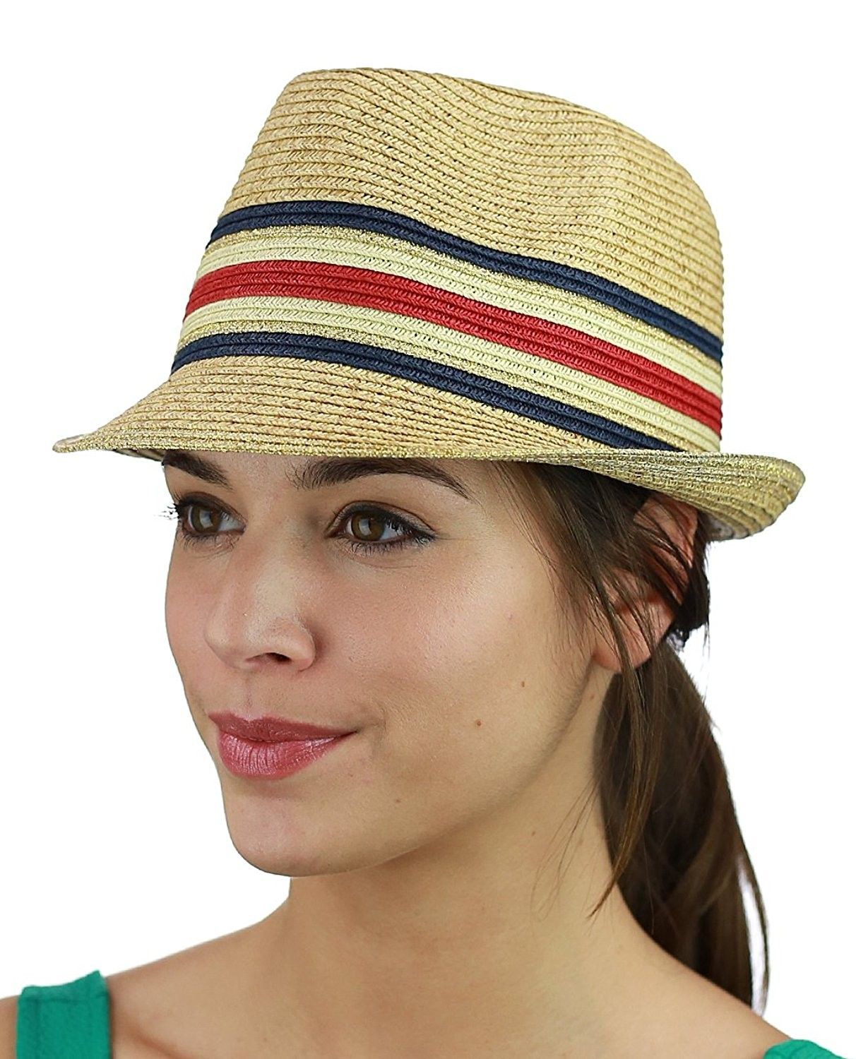 Unisex Spring Summer Multicolored Metallic Gold Weaved Trilby Fedora ...