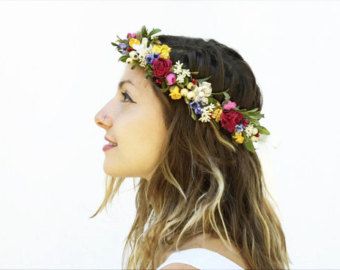 Bridal Flower Headpiece, Wildflower Flower Crown, Rustic Bridal Floral Crown, Wildflower Headpiece, Pink, Yellow, Rustic Wedding, Woodland #brautblume