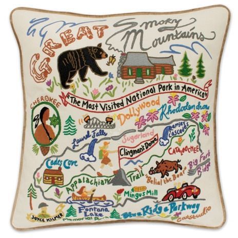 Great Smoky Mountains Embroidered Tennessee Embroidered Catstudio Pillow