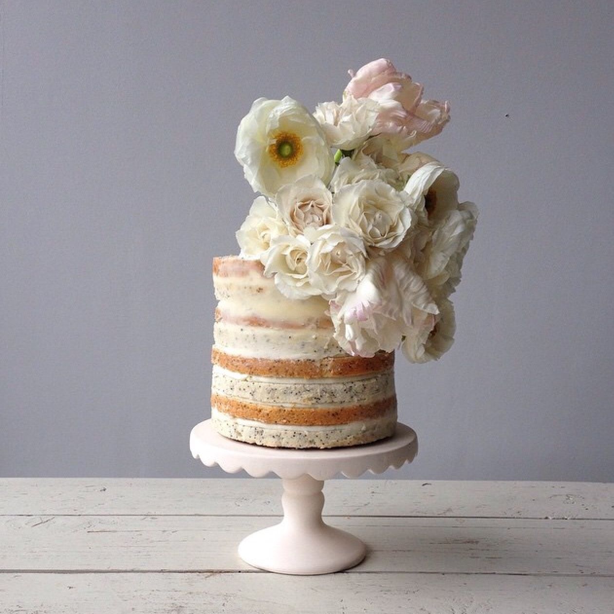 Natural wedding cake with cream flowers by Knead to Make