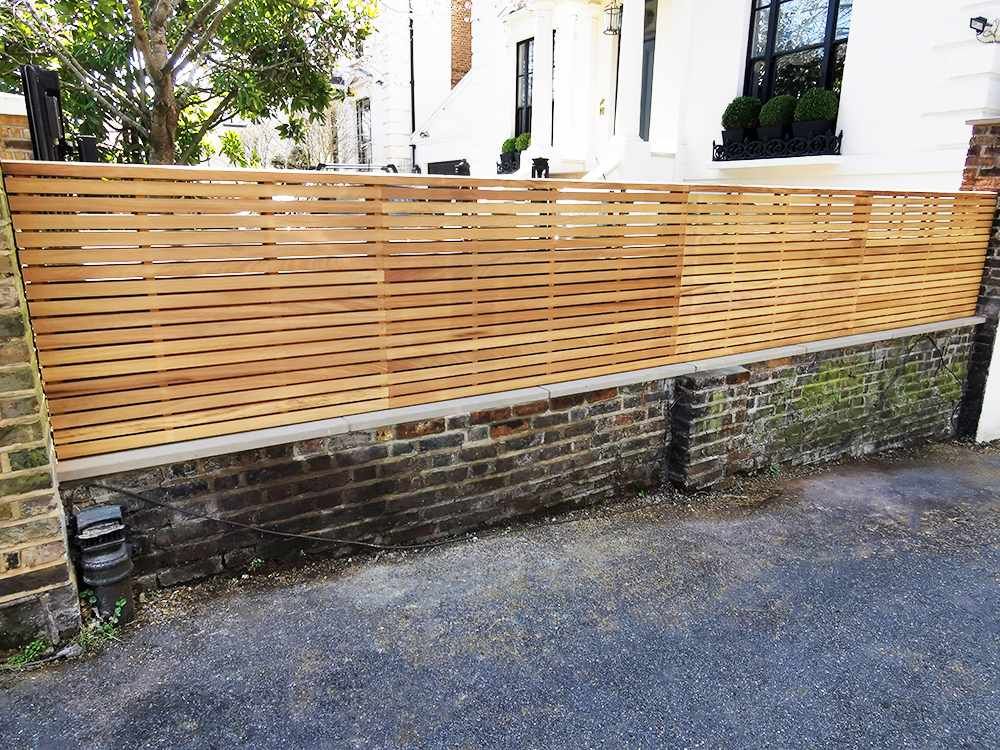 Cedar Fence Panels | Natural Slatted Fence Panels | Essex UK | The Garden Trellis Company Garden Trellis, Garden Gates, Garden Wall, Slatted Fence Panels, Privacy Fence Designs, Contemporary Garden Design, Deck Projects, Cedar Fence, Wood Slats