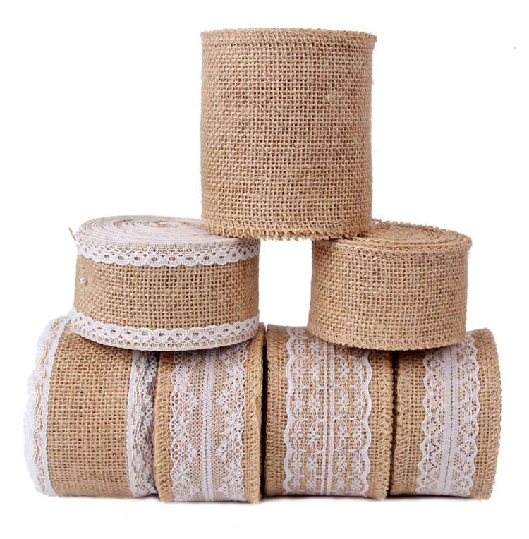 5M Jute Burlap Natural Hessian Ribbon With Lace Trim Edge Wedding Rustic Vintage